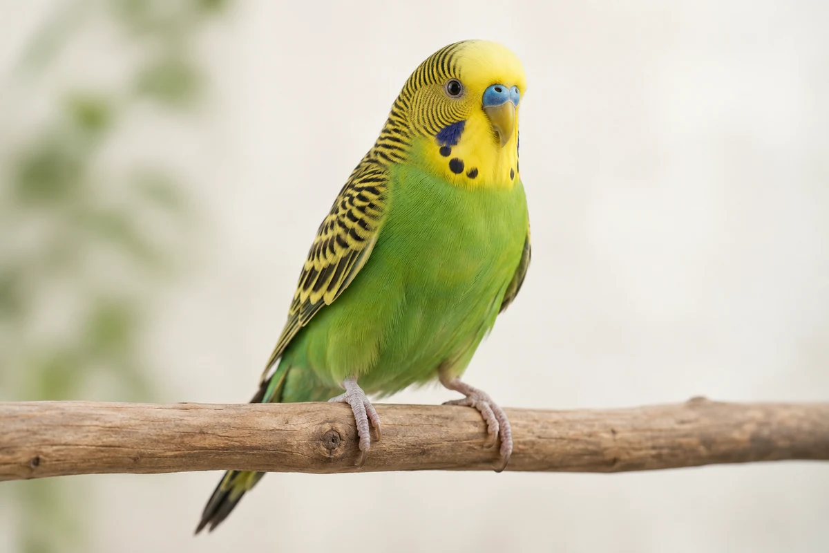 A green and yellow pet budgerigar