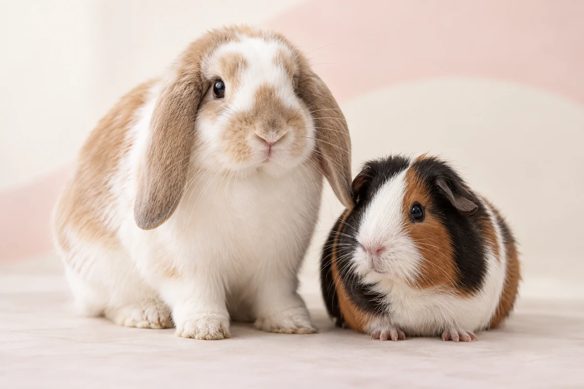 A rabbit and guinea pig together
